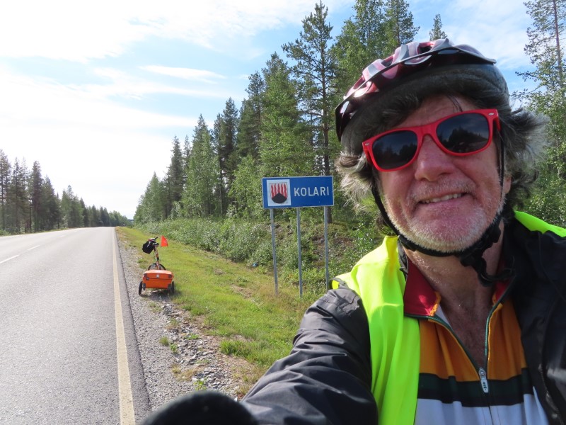Ted with his bike as he gets close to Kolari, Finland.