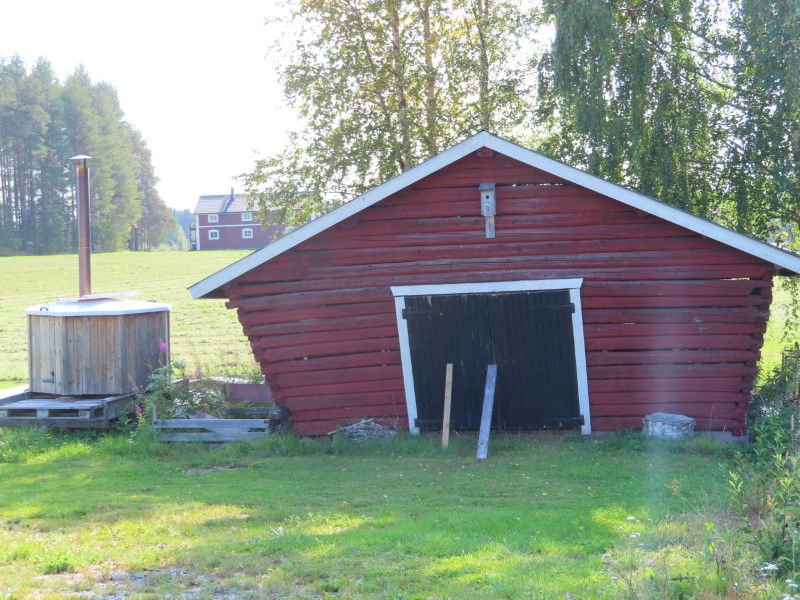 Leaning barn near Fllfors, Sweden.