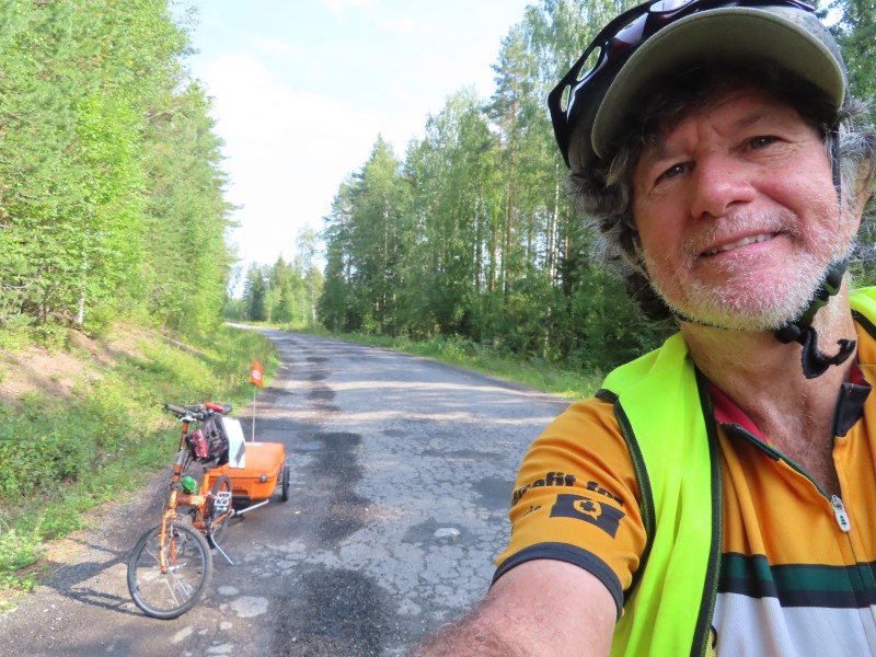 Ted with his bike on the roads between Skellefte, Sweden and Bygdsiljum, Sweden.