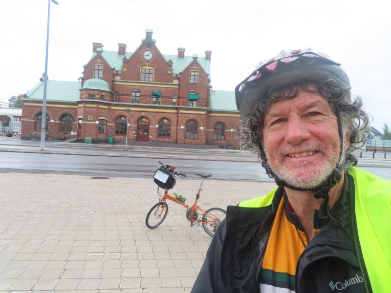 Ted with his bike at train station in Ume, Sweden.