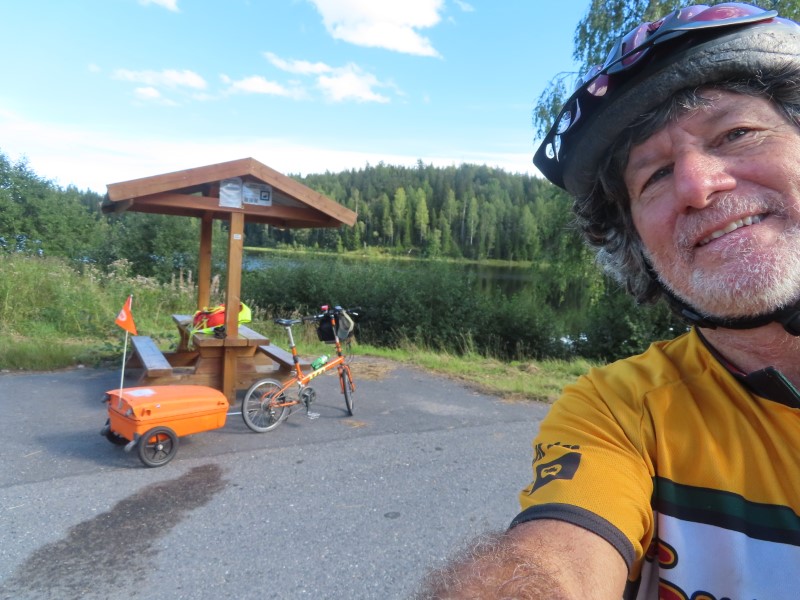 Ted with his bike at a rest stop not far from Nordingr, Sweden.