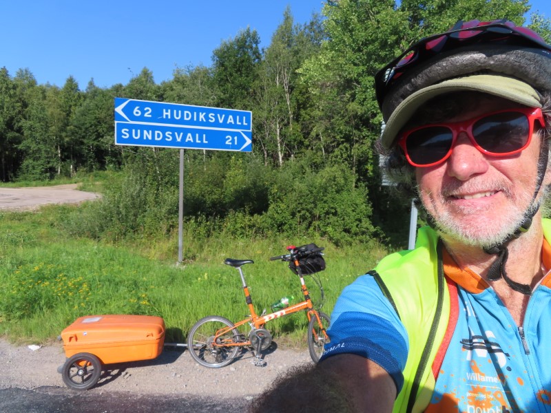 Ted with his bike between Sundsvall, Sweden and Ortsjn, Sweden.
