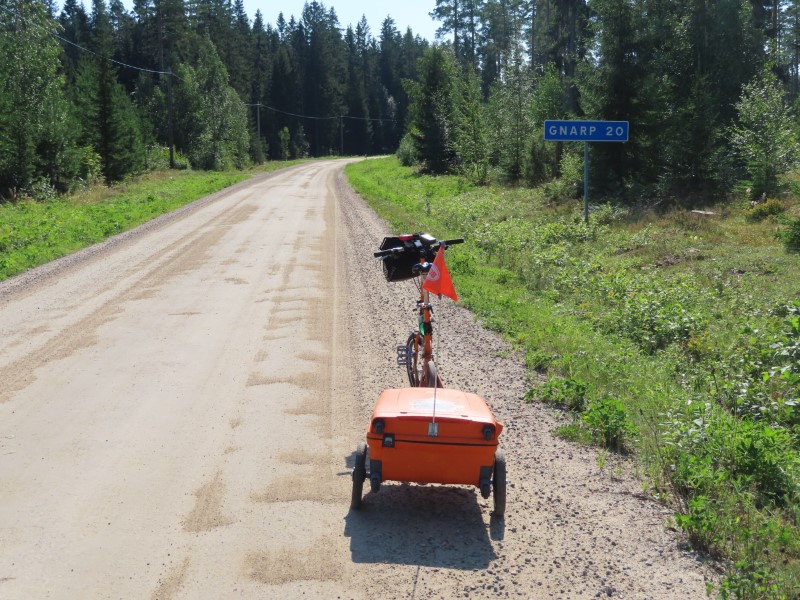 Teds bike on the road between Ortsjn, Sweden and Trollsved, Sweden.