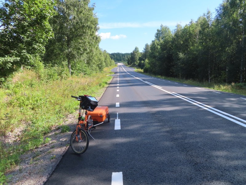 Teds bike on road between Iggesund, Sweden and Kllene, Sweden.