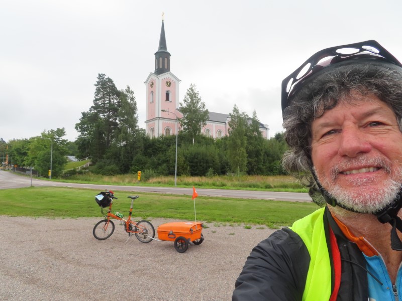 Ted with his bike in front of Hamrnge church in Bergby, Sweden.