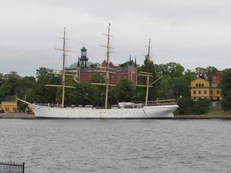 Tall ship, Af Chapman in front of Skeppsholmen Island in Stockholm, Sweden.