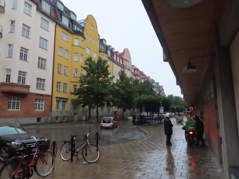 Erik Dahlbergsalln street near Karlaplan in Stockholm, Sweden. (Very rainy afternoon)