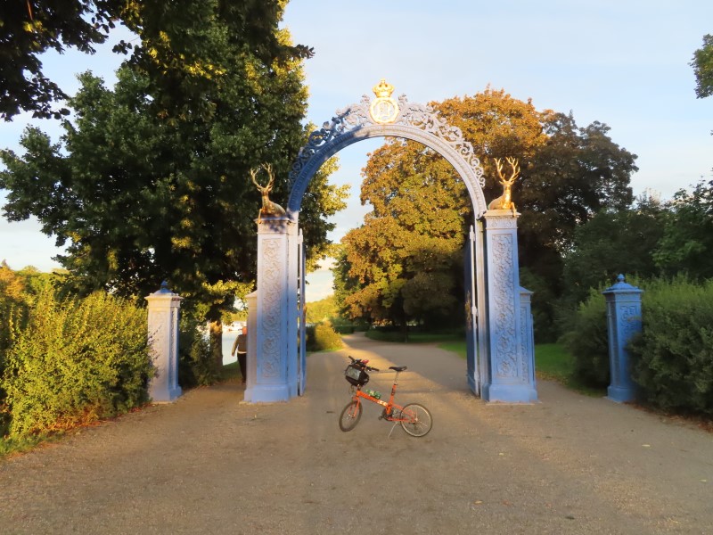 Bl porten arch to enter hiking/ biking  trail on Djurgrden Island in Stockholm, Sweden.