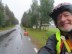 Ted with his bike on road between Sanabadets, Sweden and Umeå, Sweden.  It rained all day.