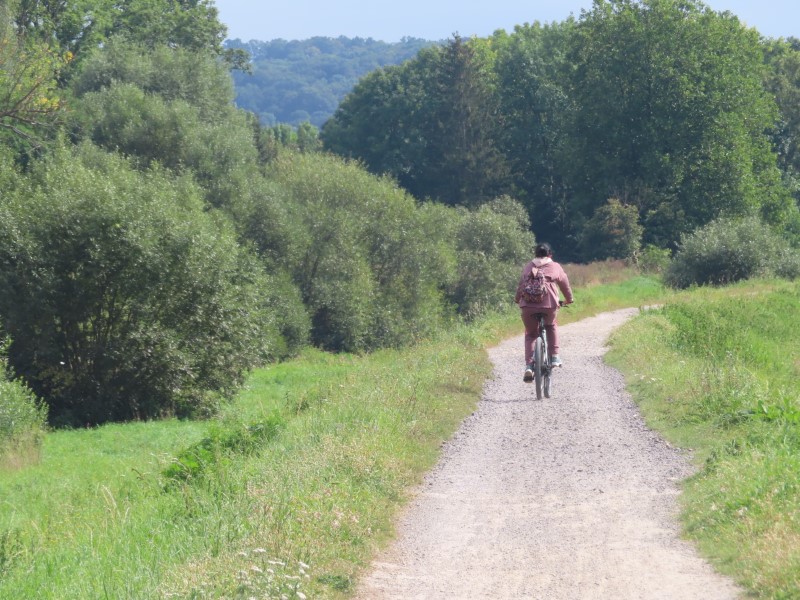 Another cyclist on a dirt bike path near Gera, Germany.