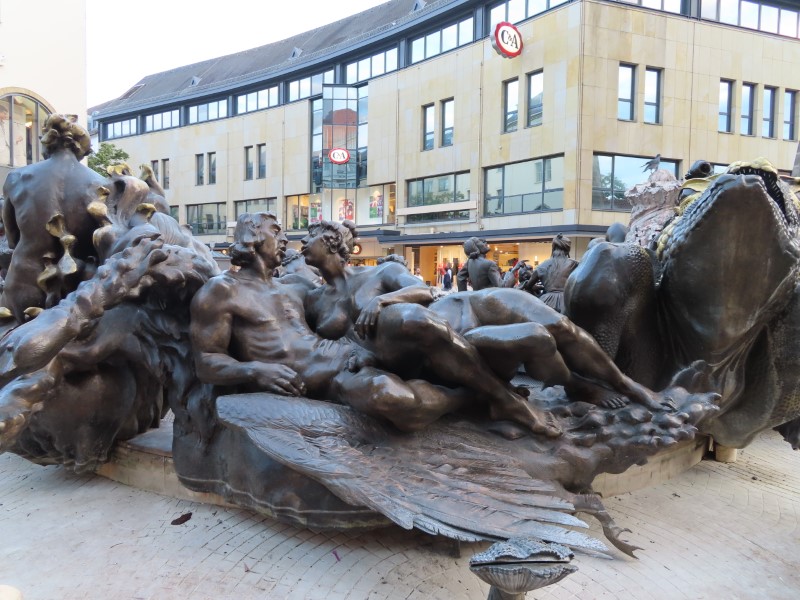 Bronze fountain, Ehekarussell, in Nuremberg, Germany.