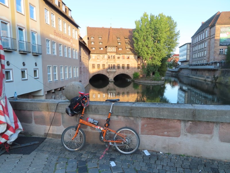 Ted's bike near museum Bridge in Nuremberg, Germany.