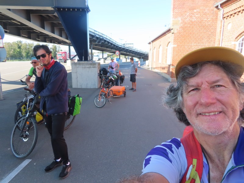 Ted with his bike getting ready to board ferry from Gedser, Denmark to Rostock, Germany.