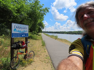 Ted and his bike at the Maryland boarder on the Michael Castle Trail in Delaware.