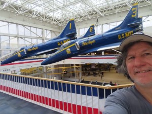 Ted with Blue Angles planes behind him at Pensacola Naval Museum in Florida.