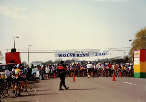 Start line of the “Detroit Receiving- Wolverines 200” mile bike ride marathon 