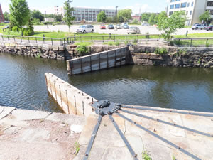 Locks in Hamilton Canal in Lowell, Massachusetts.