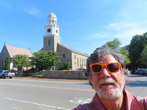 Ted in front of church in Newburyport, Massachusetts.