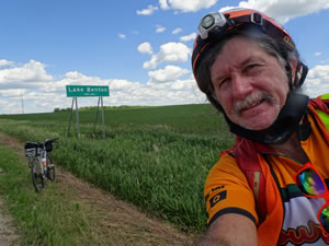 Ted with his bike outside Lake Benton, Minnesota.