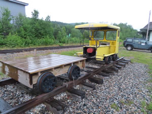Track car outside Gorham Historical Society & Railroad Museum in Gorham New Hampshire.