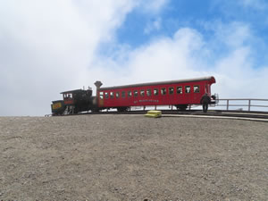 Clog railroad train at the summit of Mt. Washington, New Hampshire.