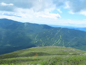 Wildcat ski area seen from tour van on the descent down Mt. Washington, New Hampshire.