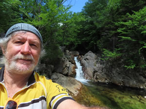 Ted near Glen Ellis Falls (smaller falls above bigger Glen Ellis Falls) in the White Mountains of New Hampshire.