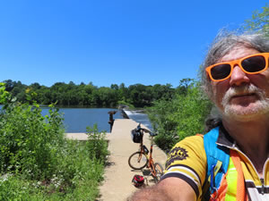 Ted with his bike next to Delaware & Raritan Canal State Park Trail in New Jersey.