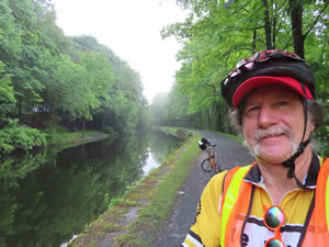 Ted with his bike on Feeder Canal Trail between Glenn Falls and Hudson Falls, New York.