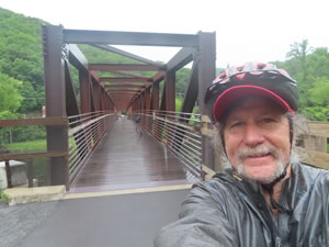 Ted on bridge to D & L trail next to Jim Thorpe, Pennsylvania.