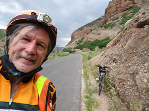 Ted with his bike on Echo Canyon road Utah.