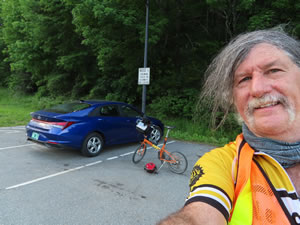 Ted, his rental car and his bike near Bethel , Vermont.