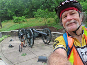 Ted and his bike at Virginia Military institute in Lexington, Virginia.