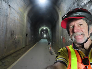 Ted and his bike in Meredith Tunnel on the Marion County Rail Trail in West Virginia.