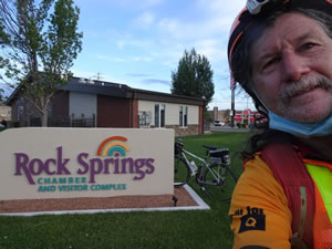 Ted with his bike at the Rock Springs, Wyoming visitor complex.