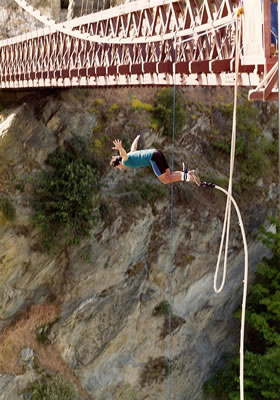 Ted bungee jumping off Kawarau Suspension Bridge, New Zealand.