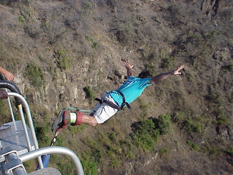 Ted bungee jumping off the bridge that separates Zimbabwe and Zambia. (Near Victoria Falls)
