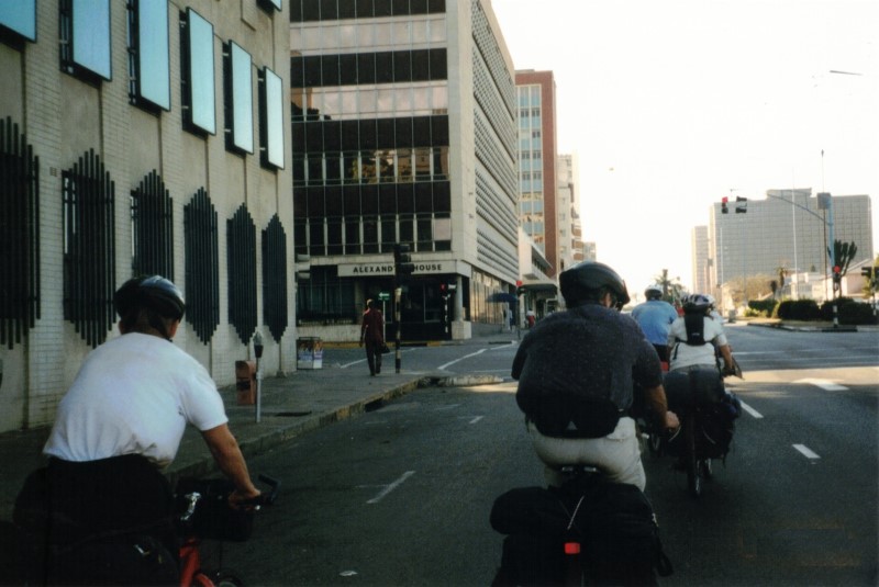 Our group biking into downtown Harare.