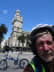 Ted and his bike in front of a building in Montevideo.
