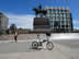 Ted’s bike in front of a statue in Montevideo, Uruguay.