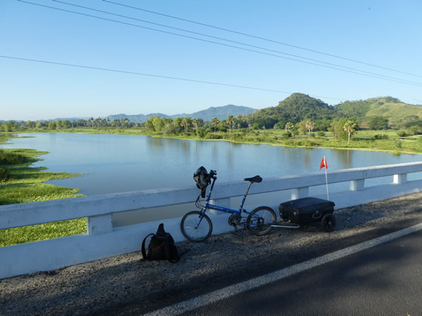 Ted’s bike at a highway river crossing in Mexico.