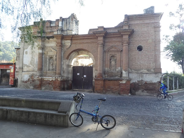 Ted’s bike in front of church in Antigua, Guatemala.