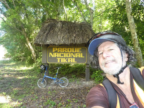 Ted with his bike at Tikal National Park, Guatemala.