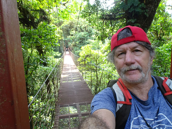 Ted at suspension bridge in Monteverde Cloud Forest Reserve.