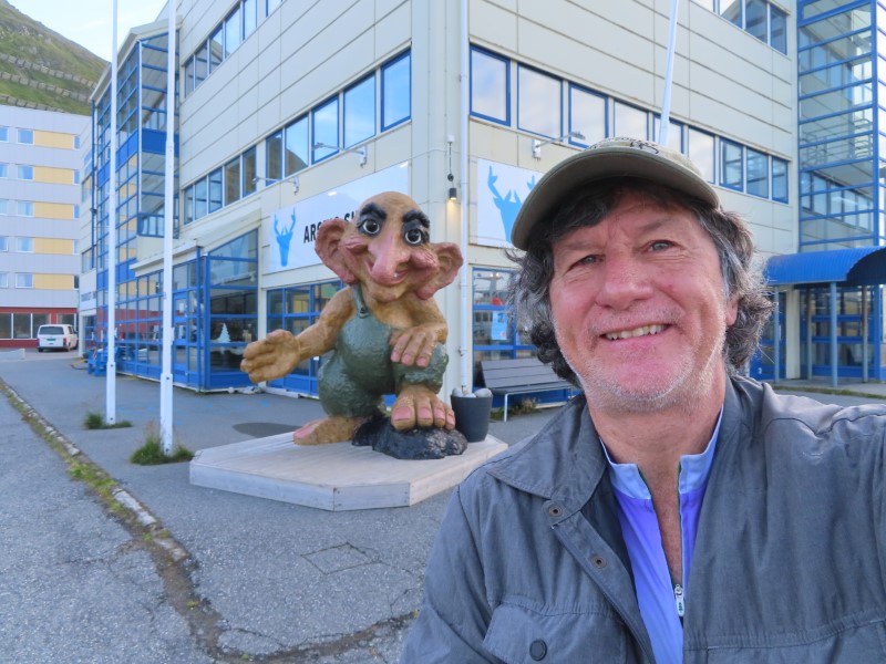 Ted with Troll near visitor center in Honningsvg, Norway.