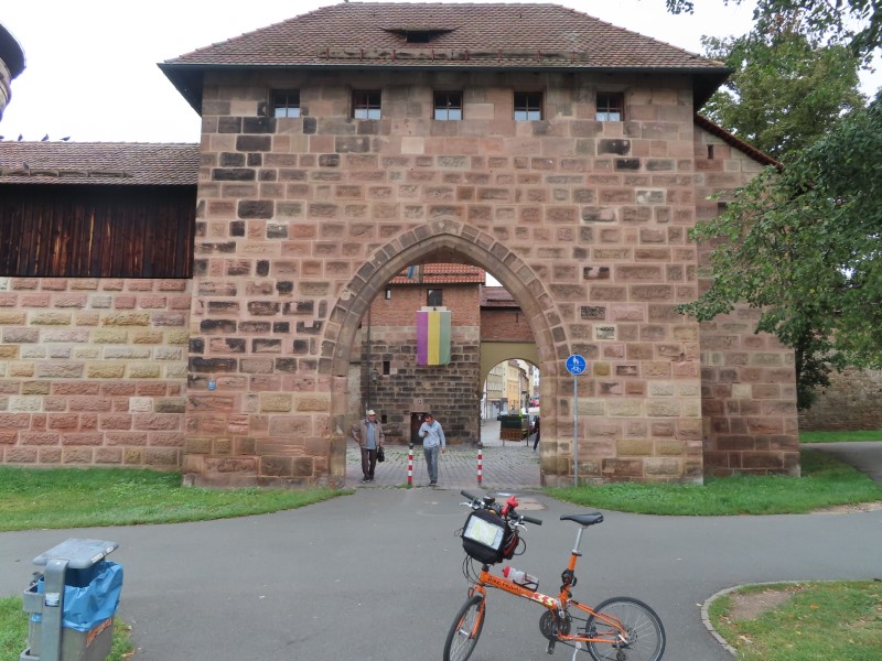 Ted's bike in front of old town's surrounding wall  in Nuremberg, Germany.