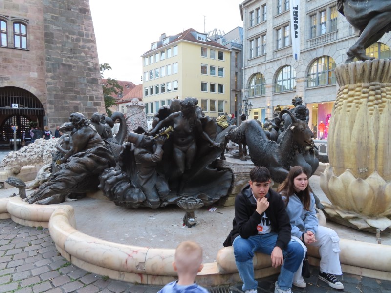 Bronze fountain, Ehekarussell, in Nuremberg, Germany.