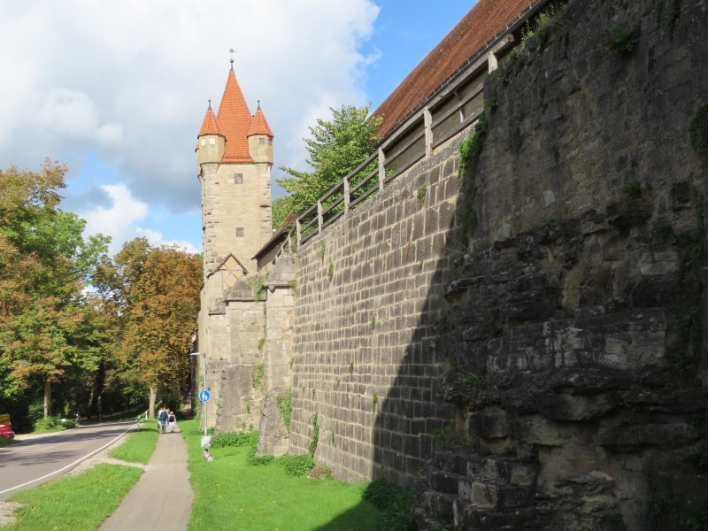 View of walled walking trail in Rothenburg ob der Tauber, Germany.