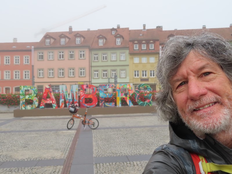 Ted with his bike at Maximilian square in Bamberg, Germany.