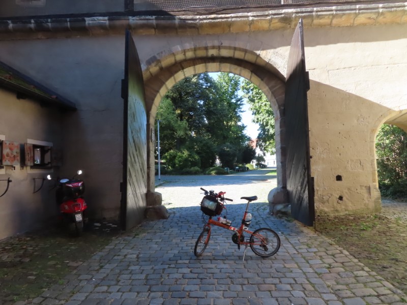 Ted's bike at gate next to Europa Caf in Amberg, Germany (near Maxplatz Park).